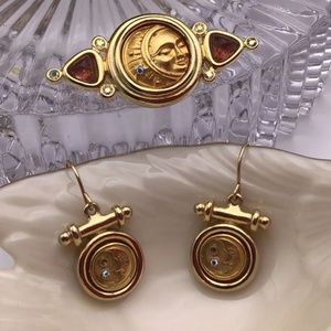 Vtg very rare 1980s Signed Jesara baroque style brooch pin Matching Earri.  Pin